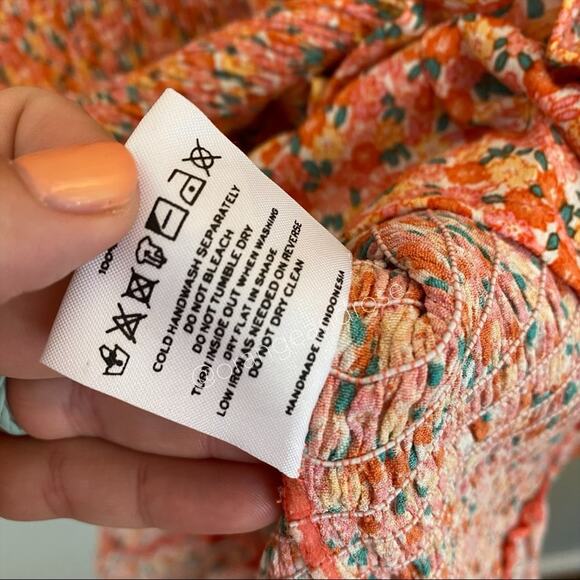 FAITHFULL THE BRAND Pink Yellow Dainty Floral Smocked V Neck Mini Dress M - Picture 8 of 14